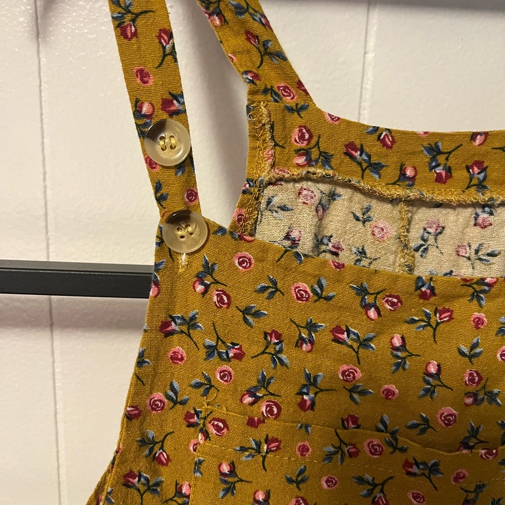 Handmade Floral Print Mustard Yellow Overalls Jumpsuit - Picture 4 of 8